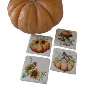 GANZ Harvest Pumpkin Sunflower Mushroom Rustic 4 x 4 Coaster set of 4 Resin 3498